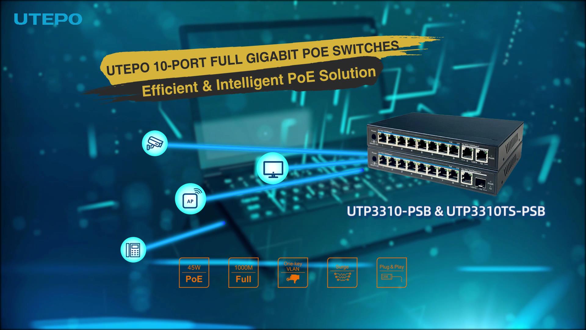 UTEPO 10 Port Full Gigabit PoE Switches UTP3310-PSB & UTP3310TS-PSB